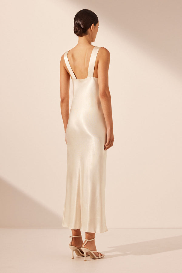LA LUNE PLUNGED MIDI DRESS - CREAM_B