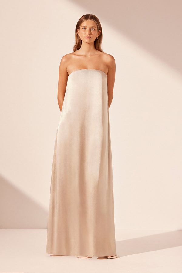 LA LUNE STRAPLESS COLUMN MAXI DRESS - GOLD_F