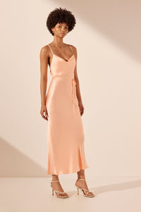 LA LUNE BIAS COWL MIDI DRESS - PEACH