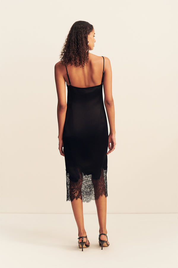 LUCIA LACE SLIP MIDI DRESS - BLACK