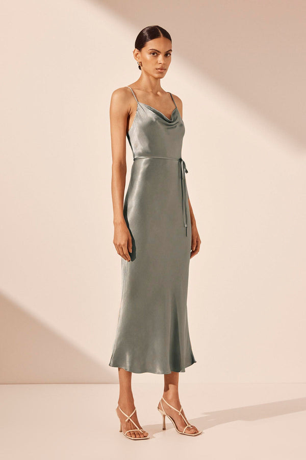 LA LUNE BIAS COWL MIDI DRESS - SAGE_A