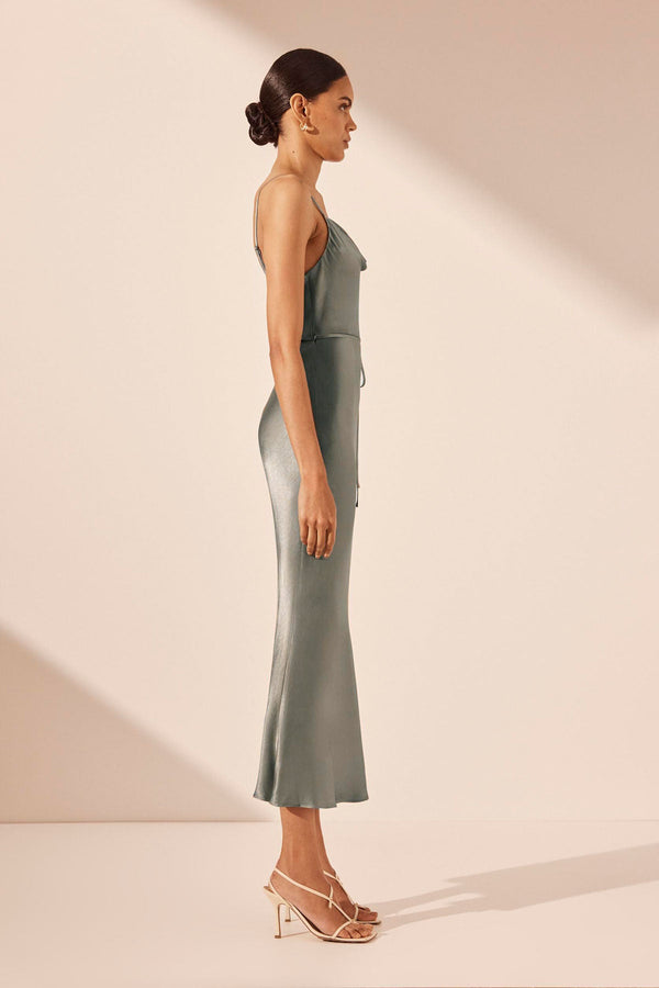 LA LUNE BIAS COWL MIDI DRESS - SAGE_S