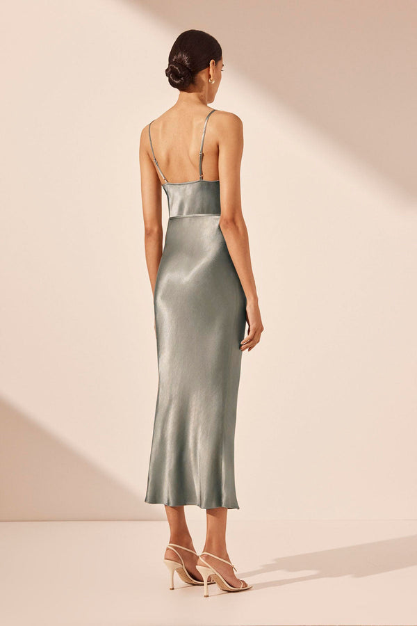 LA LUNE BIAS COWL MIDI DRESS - SAGE_B