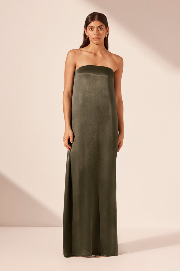LA LUNE STRAPLESS COLUMN MAXI DRESS - FOREST_F