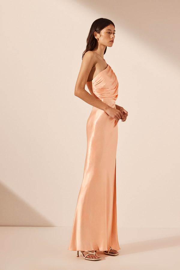 LA LUNE ASYMMETRICAL GATHERED MAXI DRESS - PEACH_A