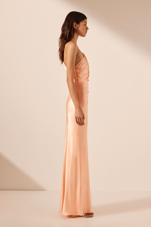 LA LUNE ASYMMETRICAL GATHERED MAXI DRESS - PEACH_S