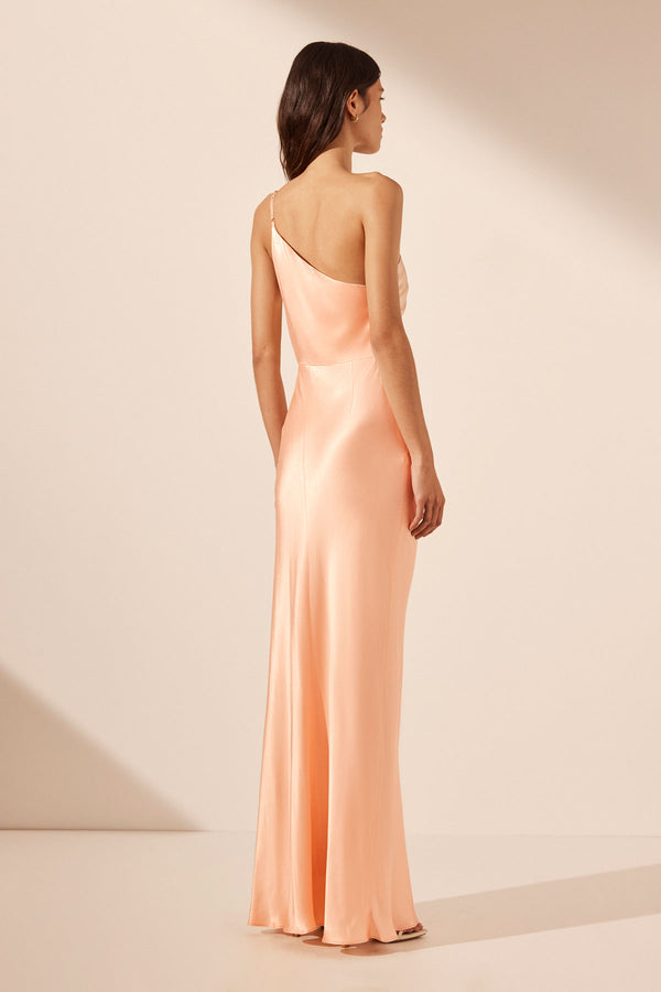 LA LUNE ASYMMETRICAL GATHERED MAXI DRESS - PEACH_B