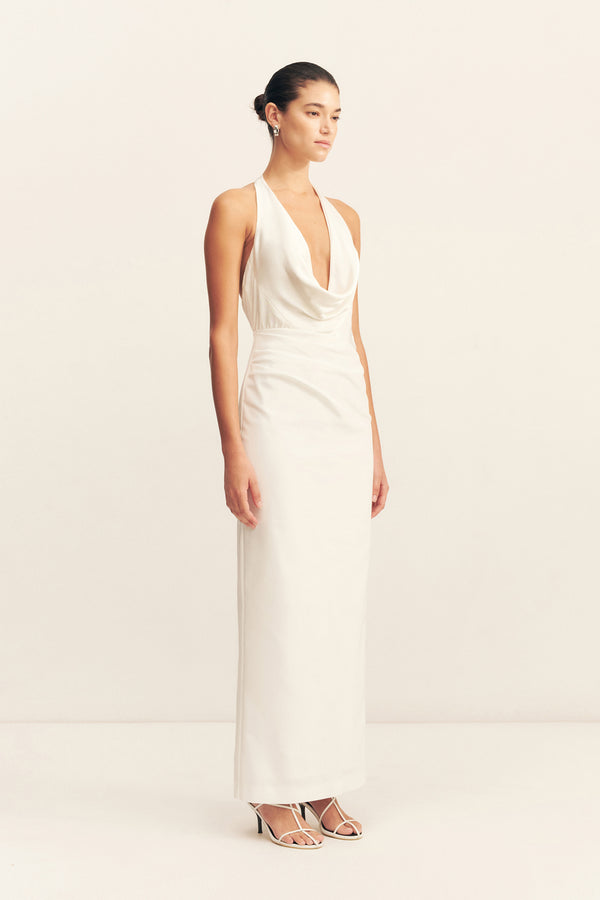 LUMINA SPLICED COWL NECK MAXI DRESS - WHITE_A
