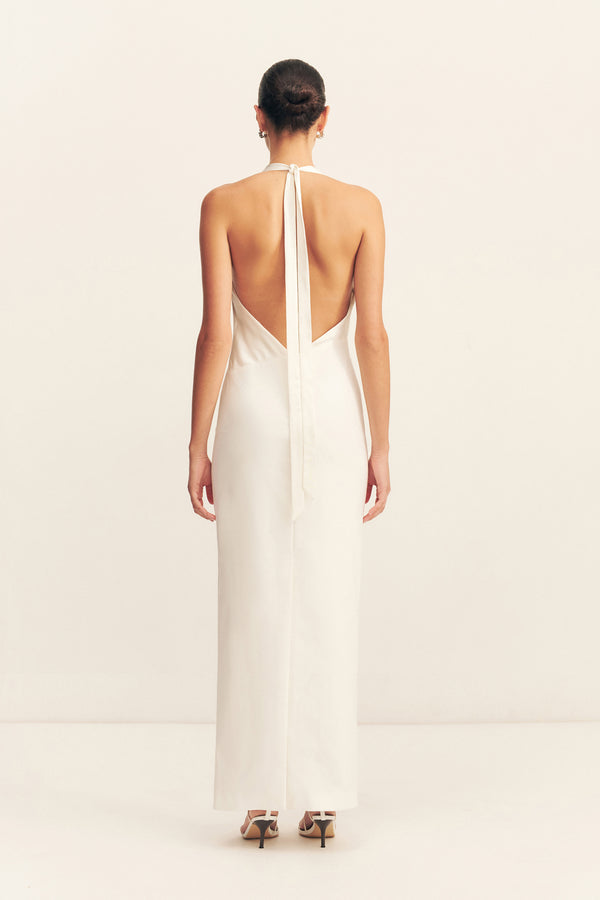 LUMINA SPLICED COWL NECK MAXI DRESS - WHITE_B
