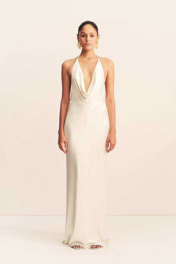 LA LUNE LOW COWL MAXI DRESS - WHITE_F