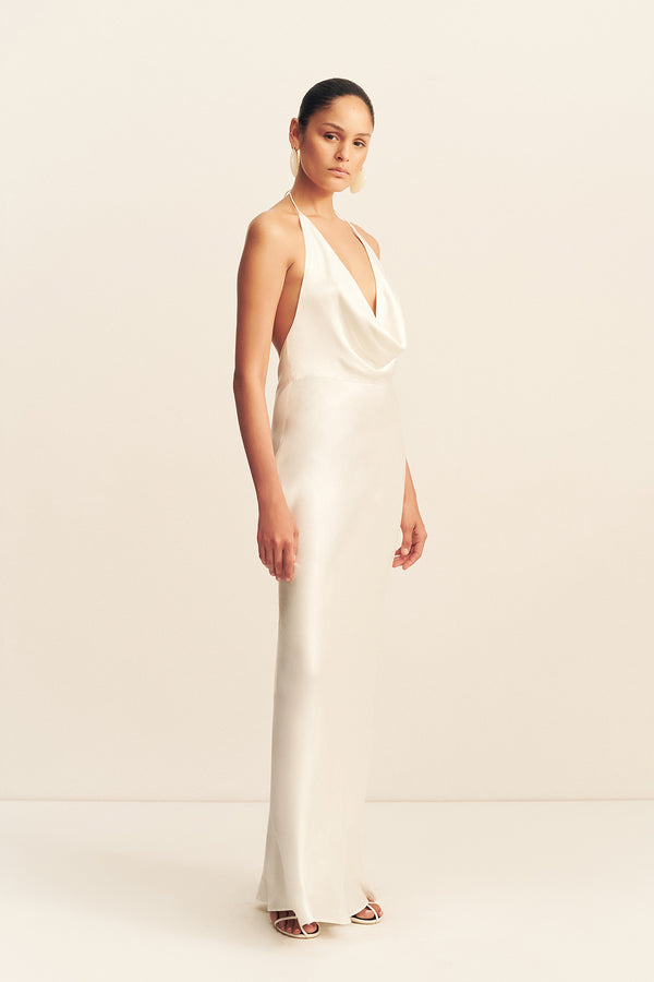 LA LUNE LOW COWL MAXI DRESS - WHITE