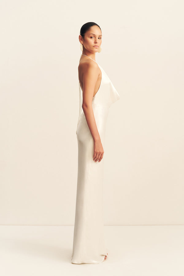LA LUNE LOW COWL MAXI DRESS - WHITE