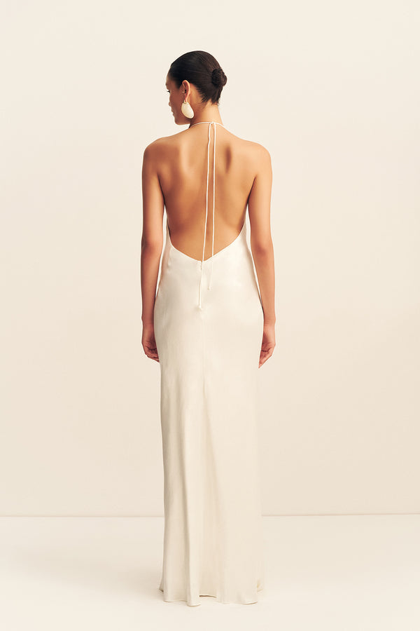 LA LUNE LOW COWL MAXI DRESS - WHITE