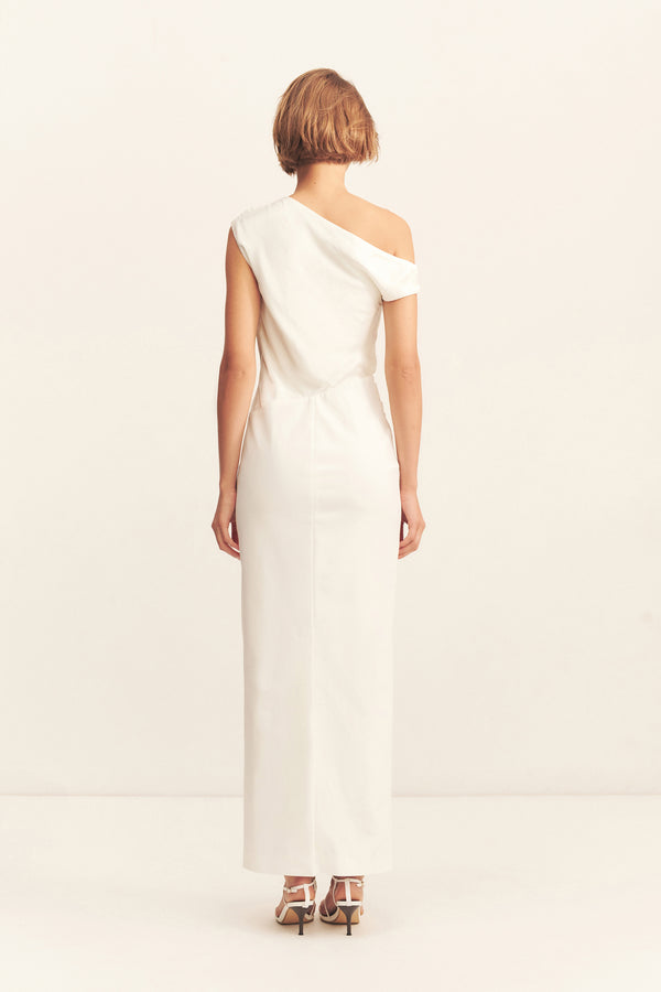 LUMINA CONTRAST DRAPED MAXI DRESS - WHITE_B