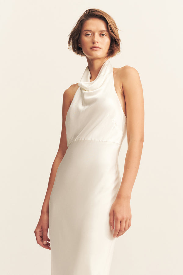 LA LUNE HIGH COWL OPEN BACK MAXI DRESS - WHITE__D