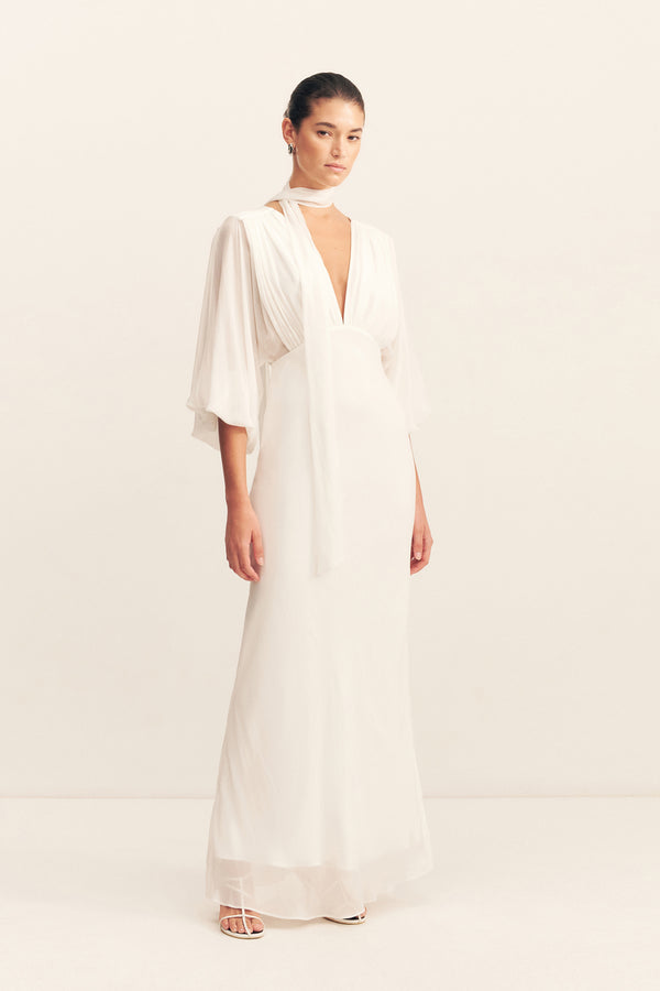 LIRA PLUNGE BALLOON SLEEVE MAXI DRESS - IVORY_A