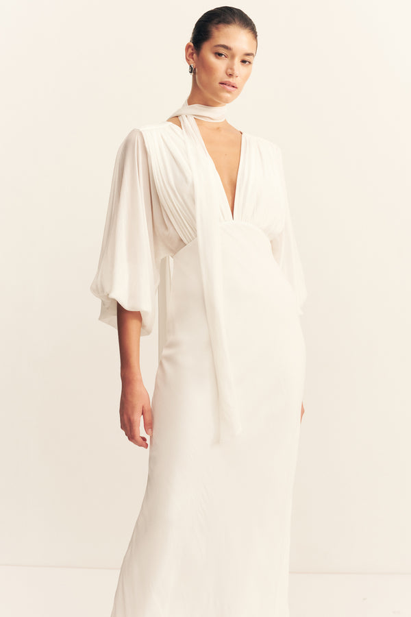 LIRA PLUNGE BALLOON SLEEVE MAXI DRESS - IVORY_D