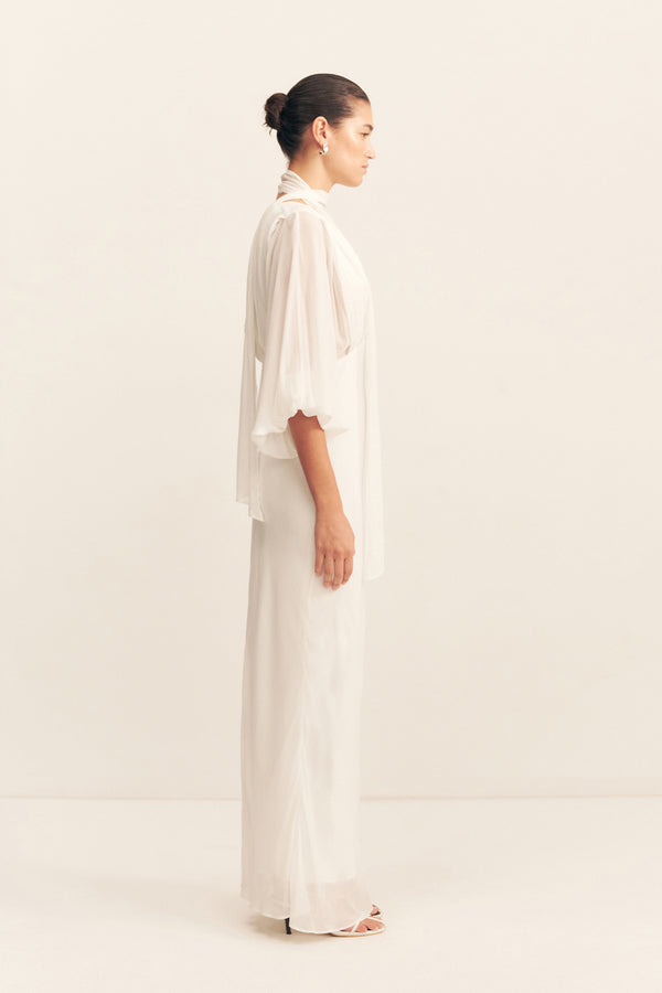LIRA PLUNGE BALLOON SLEEVE MAXI DRESS - IVORY_S