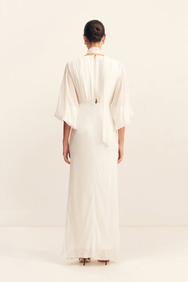 LIRA PLUNGE BALLOON SLEEVE MAXI DRESS - IVORY_B