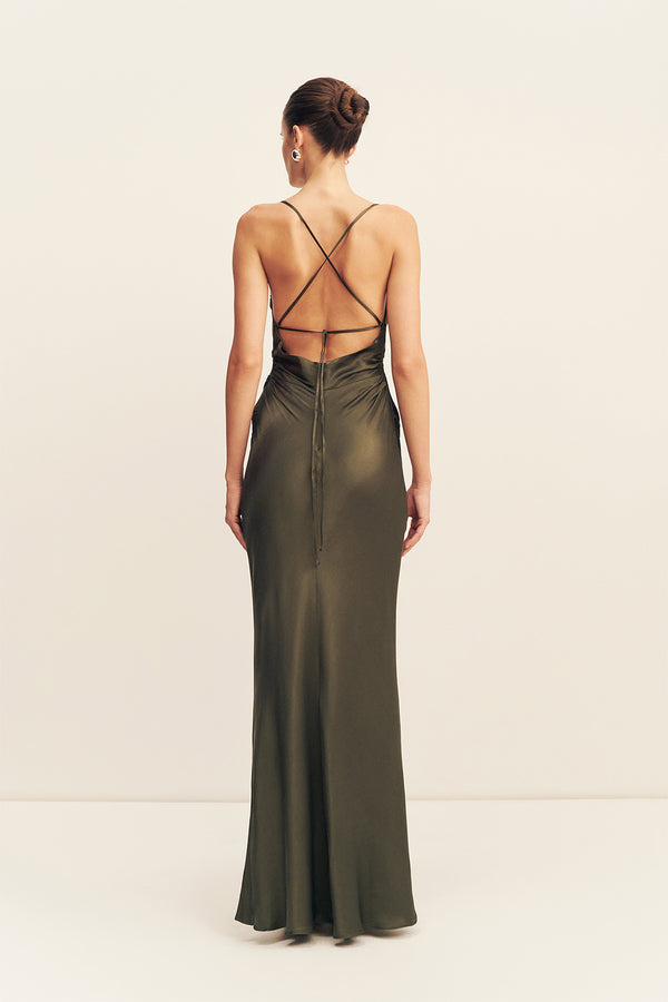 LA LUNE LACE BACK MAXI DRESS - FOREST