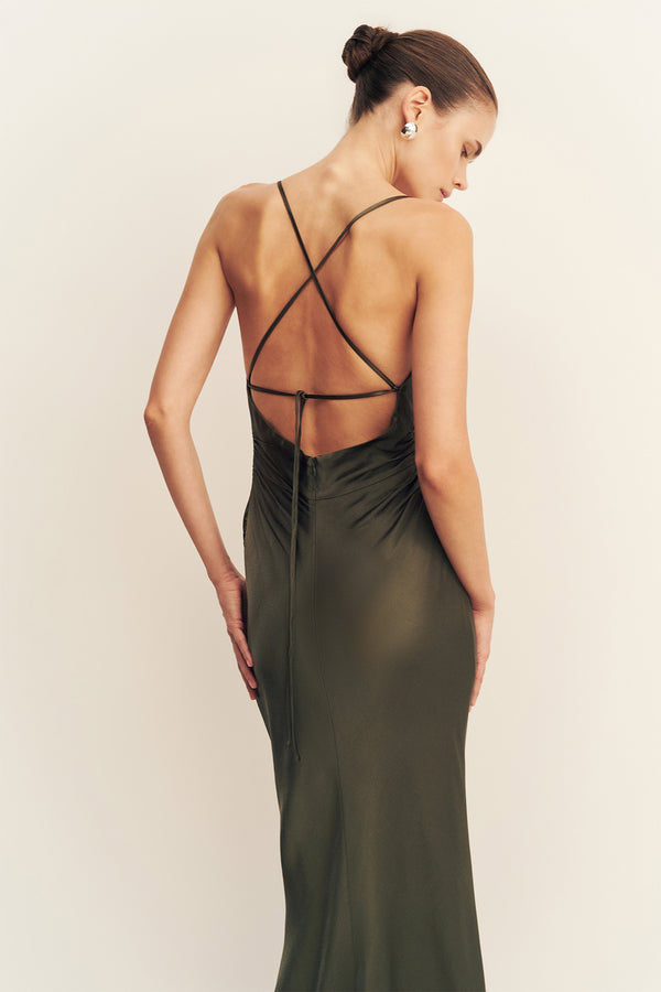 LA LUNE LACE BACK MAXI DRESS - FOREST