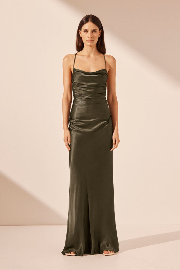 LA LUNE LACE BACK MAXI DRESS - FOREST_F