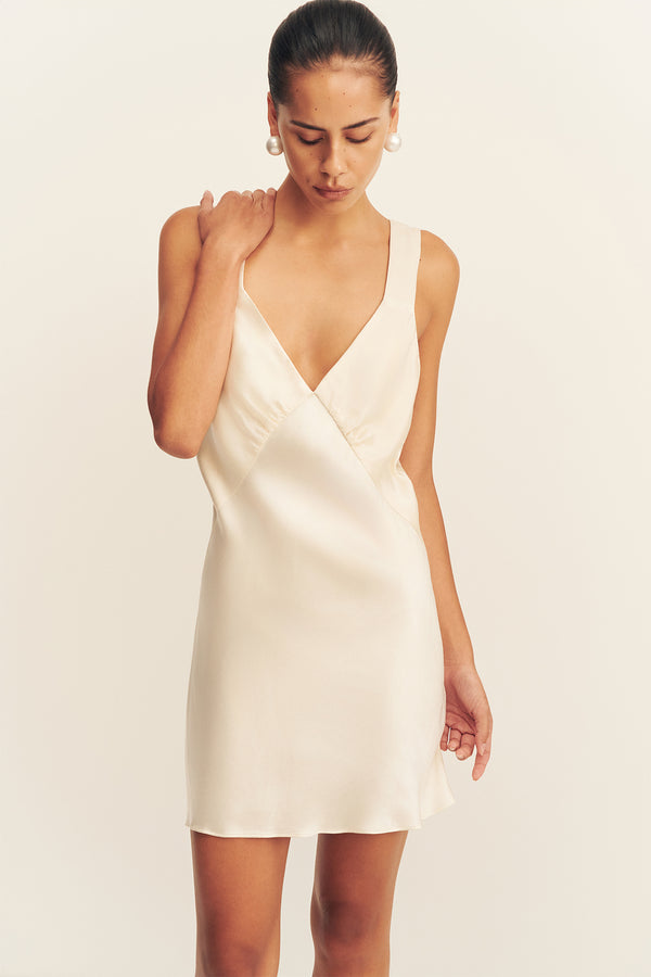 LA LUNE PLUNGED SLIP DRESS - CREAM