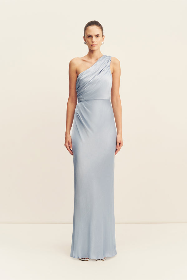 LA LUNE GATHERED ONE SHOULDER MAXI DRESS - POWDER BLUE_F