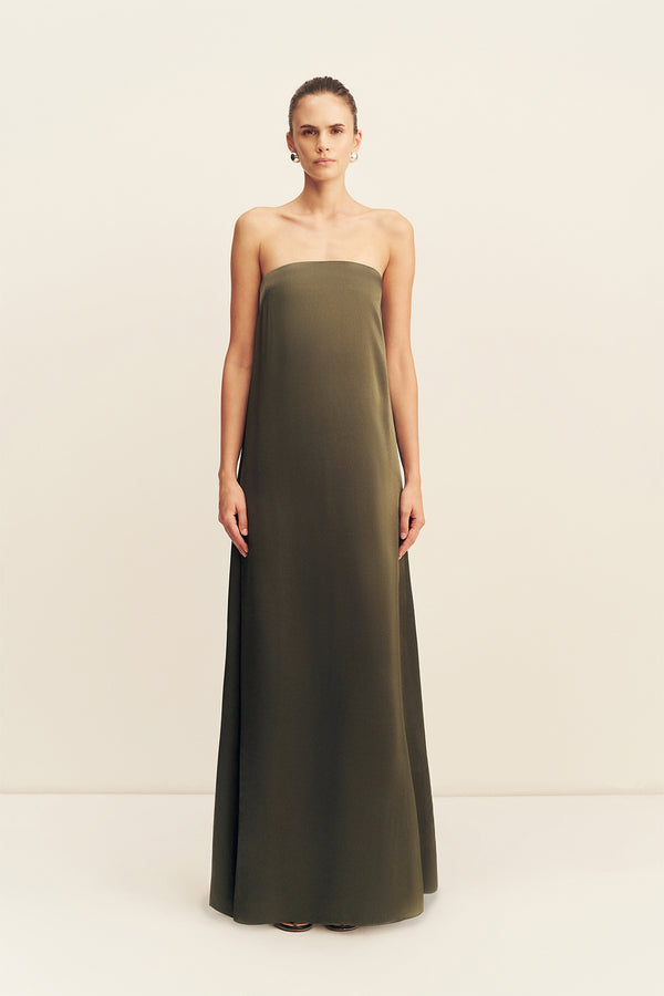 LA LUNE STRAPLESS COLUMN MAXI DRESS - FOREST_F