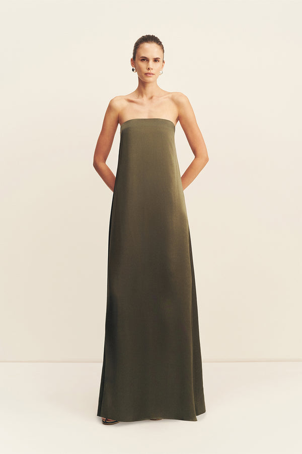 LA LUNE STRAPLESS COLUMN MAXI DRESS - FOREST