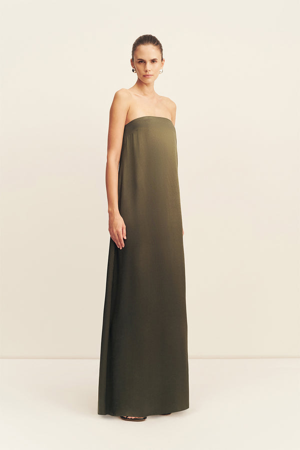 LA LUNE STRAPLESS COLUMN MAXI DRESS - FOREST