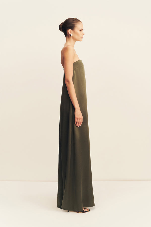 LA LUNE STRAPLESS COLUMN MAXI DRESS - FOREST