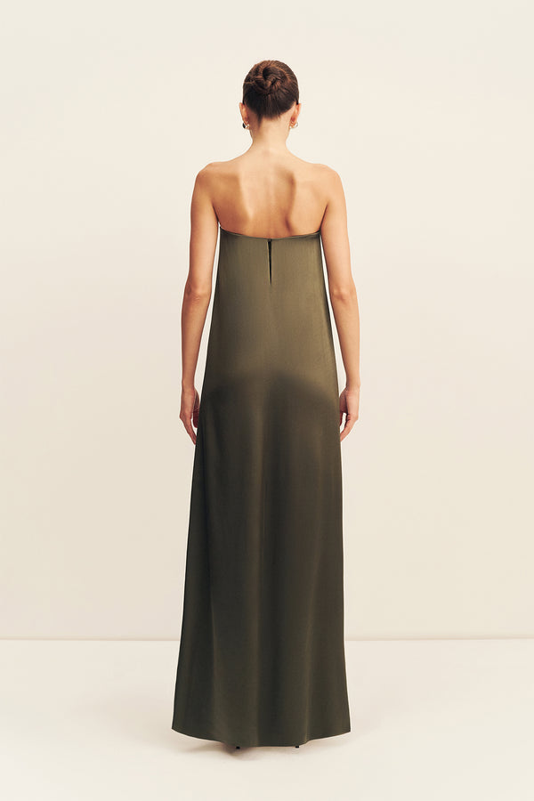 LA LUNE STRAPLESS COLUMN MAXI DRESS - FOREST