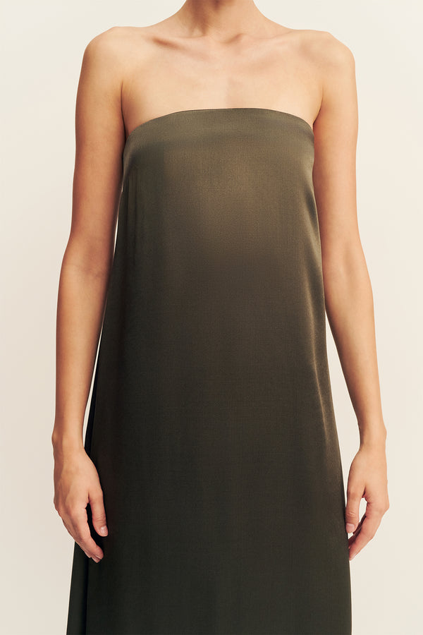 LA LUNE STRAPLESS COLUMN MAXI DRESS - FOREST