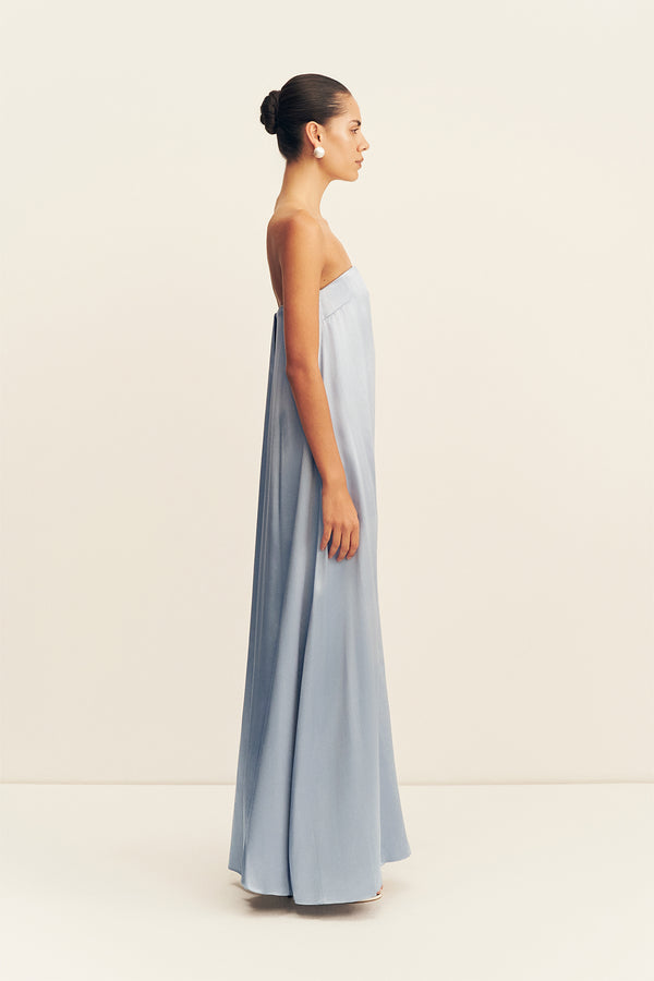 LA LUNE STRAPLESS COLUMN MAXI DRESS - POWDER BLUE