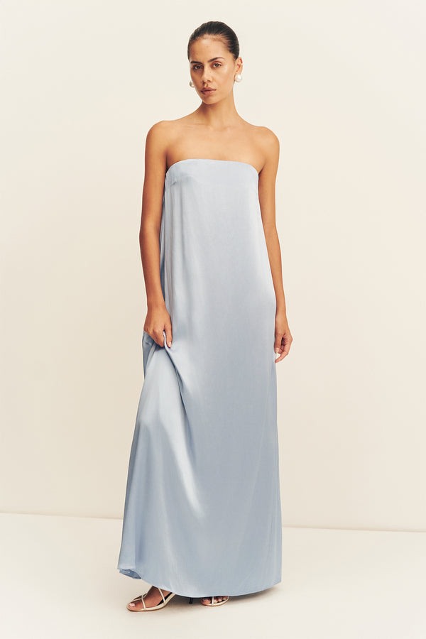 LA LUNE STRAPLESS COLUMN MAXI DRESS - POWDER BLUE