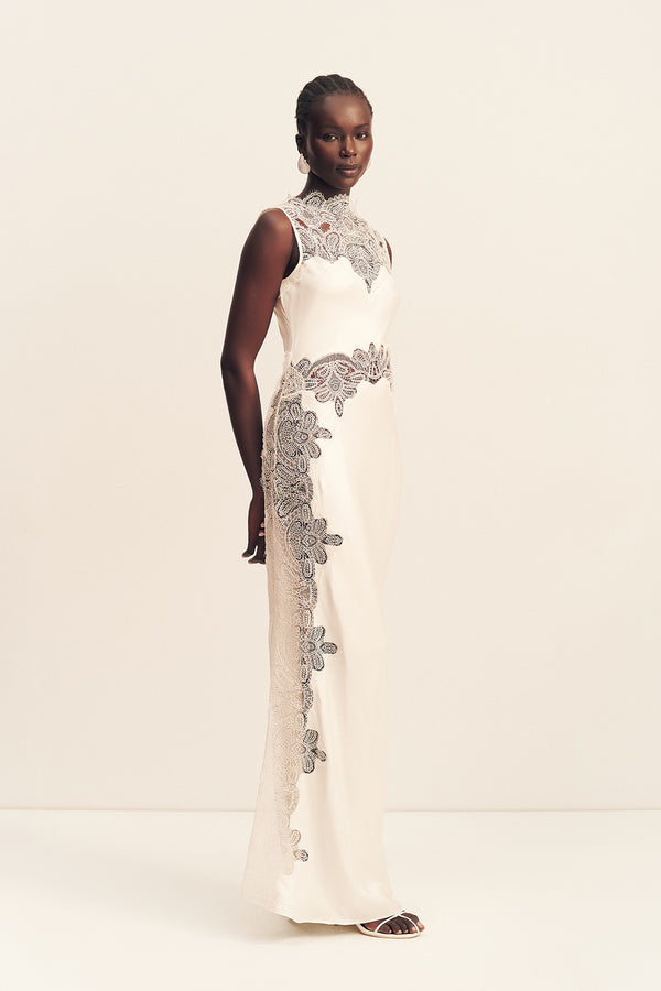 STRATUS LACE HIGH NECK MAXI DRESS - IVORY