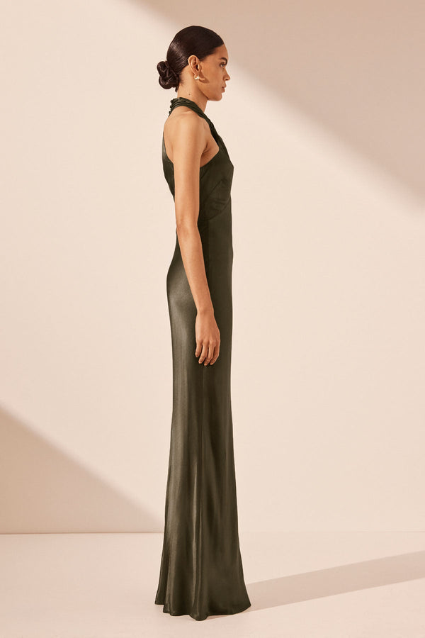LA LUNE HIGH NECK TWIST MAXI DRESS - FOREST_S