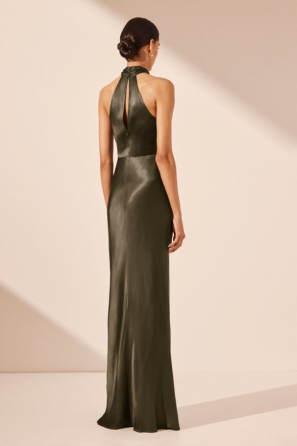 LA LUNE HIGH NECK TWIST MAXI DRESS - FOREST_B