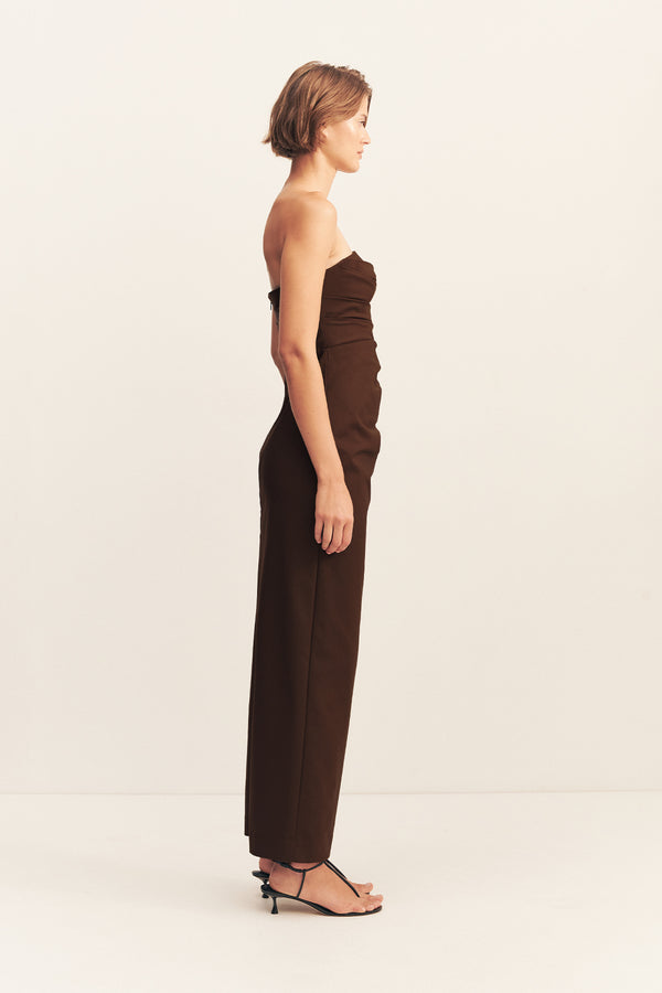 LANI STRAPLESS DRAPED MAXI DRESS - ESPRESSO_S