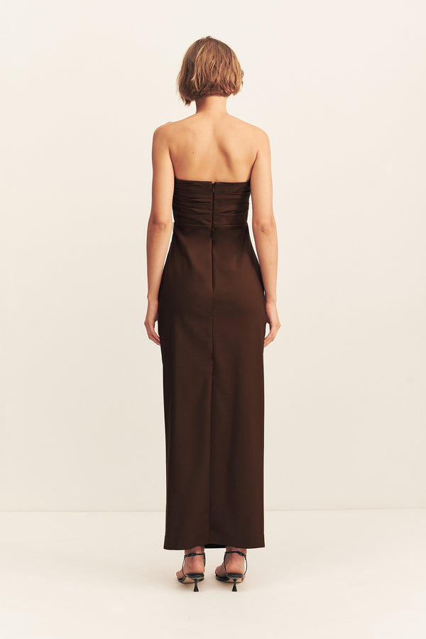 LANI STRAPLESS DRAPED MAXI DRESS - ESPRESSO_B