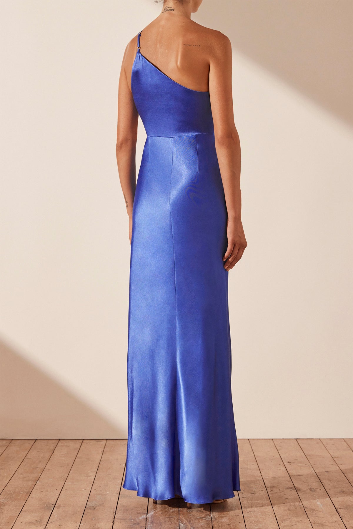 Oliviera Asymmetrical Gathered Maxi Dress Strong Blue Dresses Shona Joy