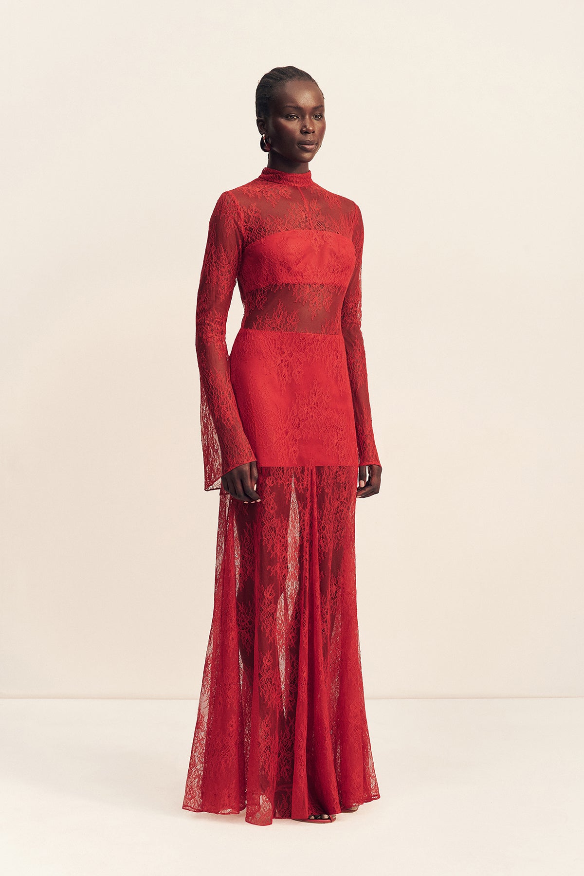 Labyrinth Lace High Neck Maxi Dress | Cherry | Dresses | Shona Joy