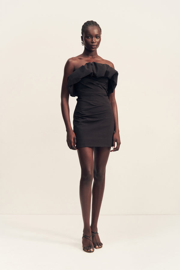 CAMPBELL STRAPLESS BUBBLE MINI DRESS - BLACK_F
