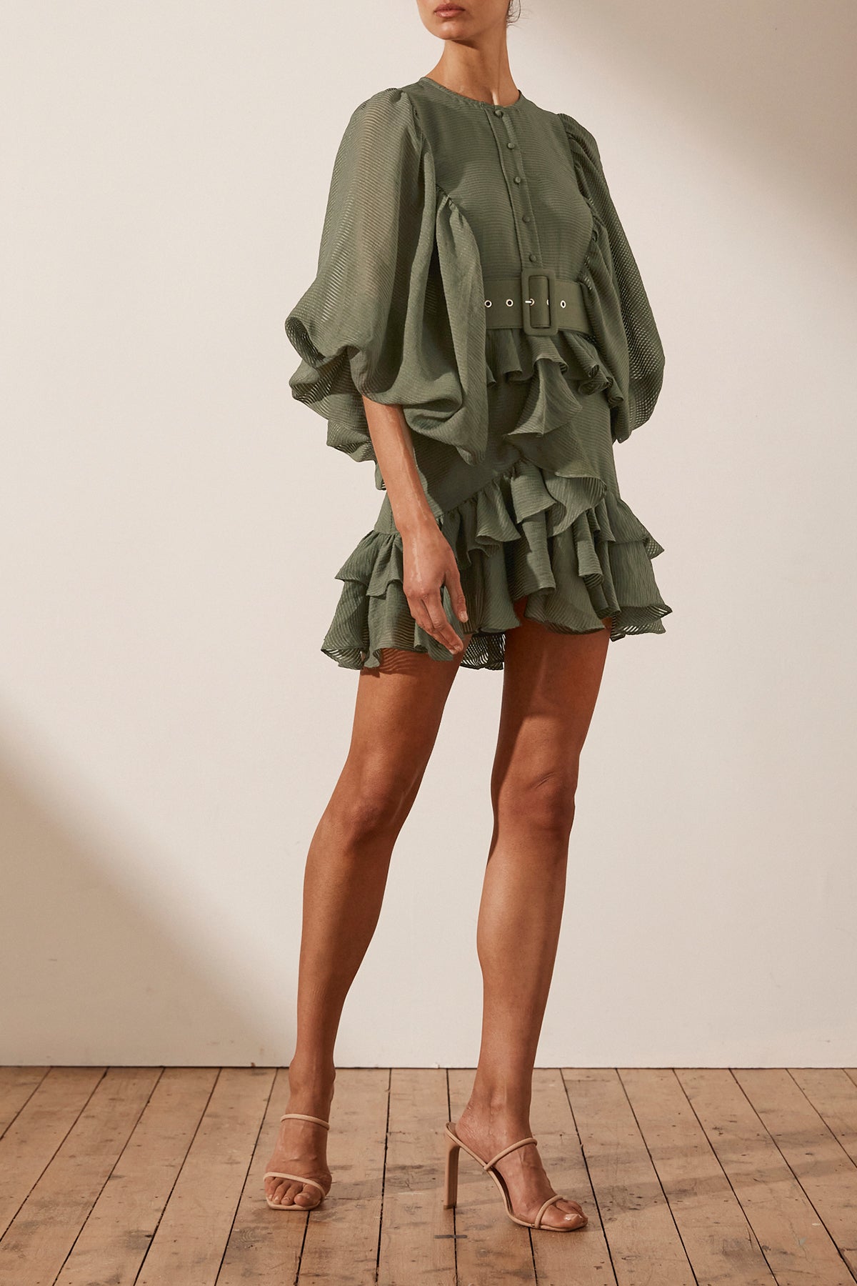 Charlotte Draped Mini Dress | Khaki | Dresses | Shona Joy