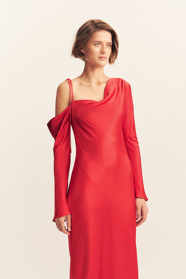 TATUM ASYMMETRICAL LONG SLEEVE MAXI DRESS - GRENADINE_D
