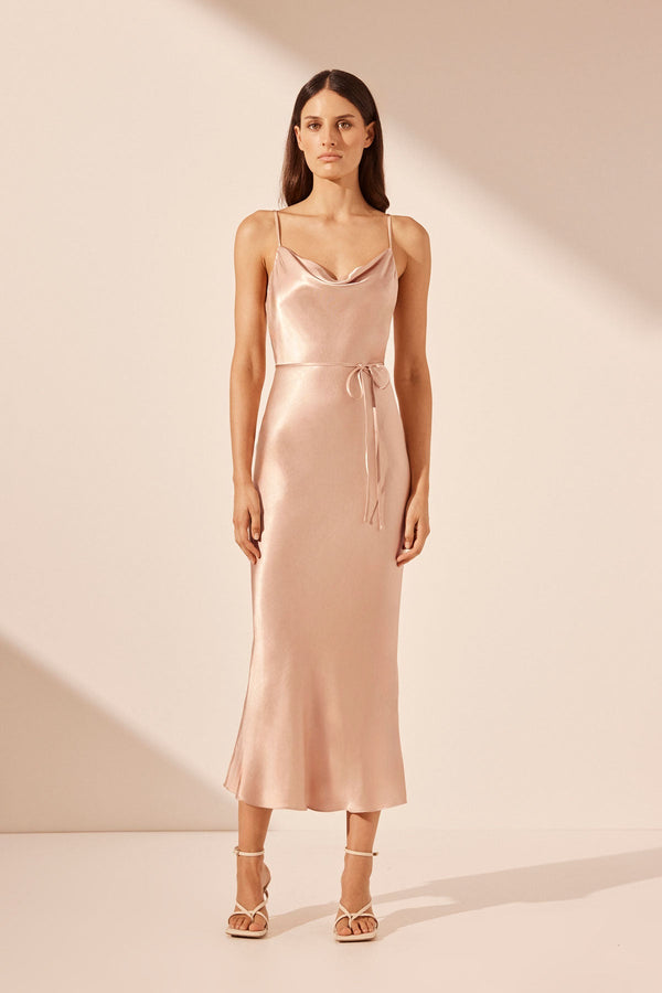 LA LUNE BIAS COWL MIDI DRESS - DESERT ROSE_F