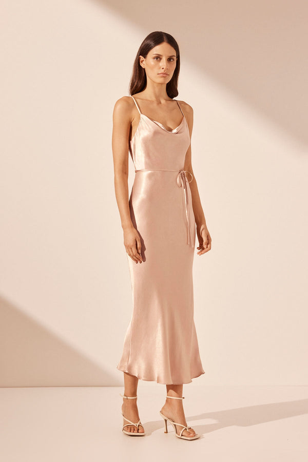LA LUNE BIAS COWL MIDI DRESS - DESERT ROSE_A