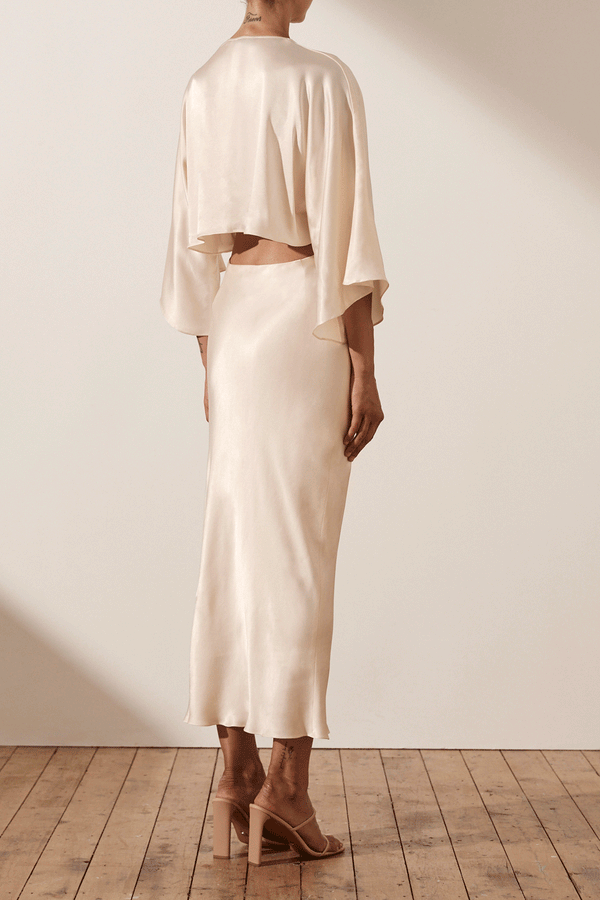LA LUNE TIE FRONT BIAS MIDI DRESS - CREAM_B