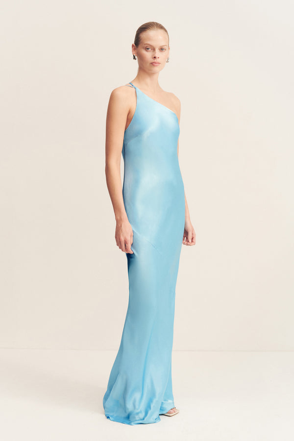 LA LUNE ONE SHOULDER COWL BACK MAXI DRESS - ICEBERG BLUE_A